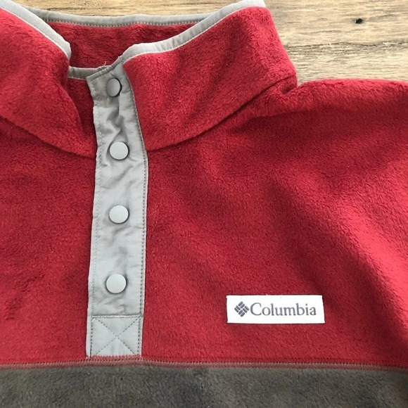 Columbia Men Large Steens Mountain Half Snap Fleece Pullover Sweatshirt Red Gray - Picture 2 of 6
